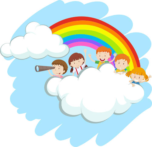 image of children on a cloud with a rainbow
